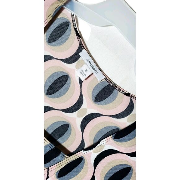 Retro Mod Geometric Print Midi Dress Sleeveless Pleated Waist Medium size 10 - Picture 7 of 12